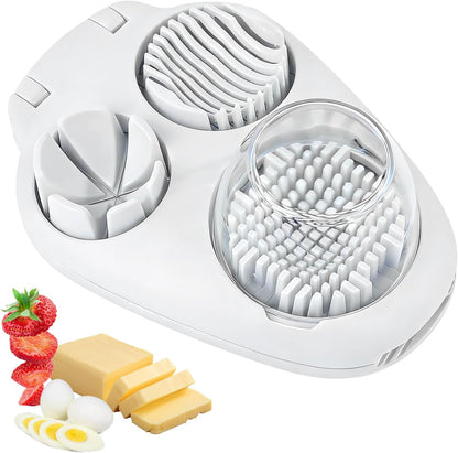 3 In 1 Egg Slicer For Hard Boiled Eggs, Strawberry Slicer Grape Cutter, 2026 New Stainless Steel 3 Slice Modes Egg Cutter, Dishwasher Safe Kitchen Slicer for Mushroom, Cherry (Yellow)