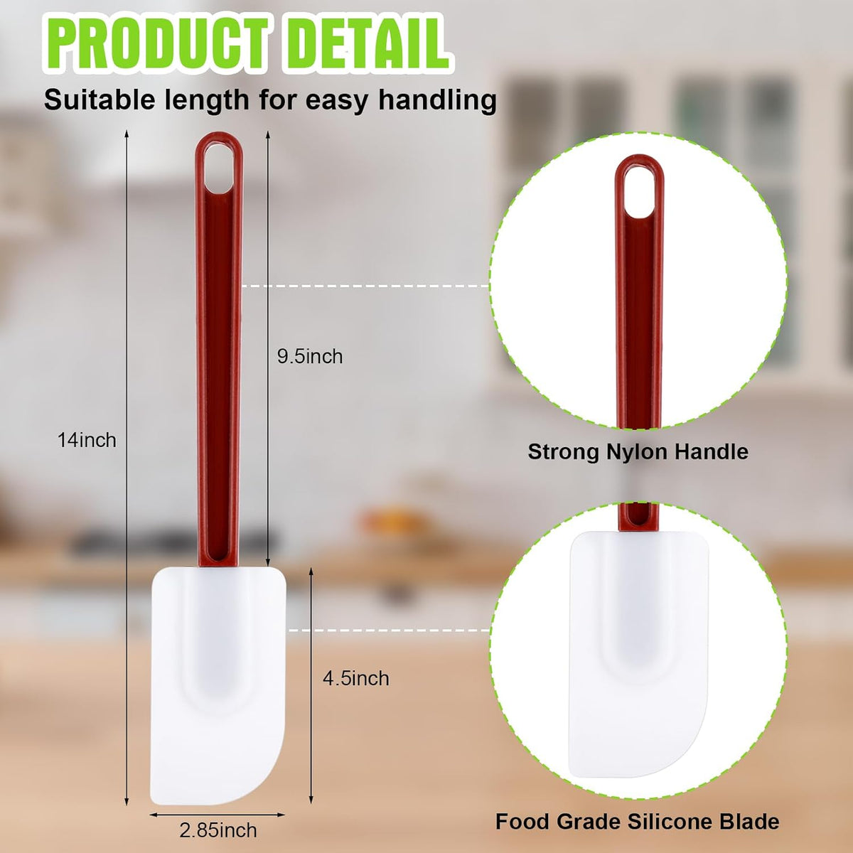 5 Pcs 10 Inch Rubber Spatula High Heat Resistant Silicone Spatula