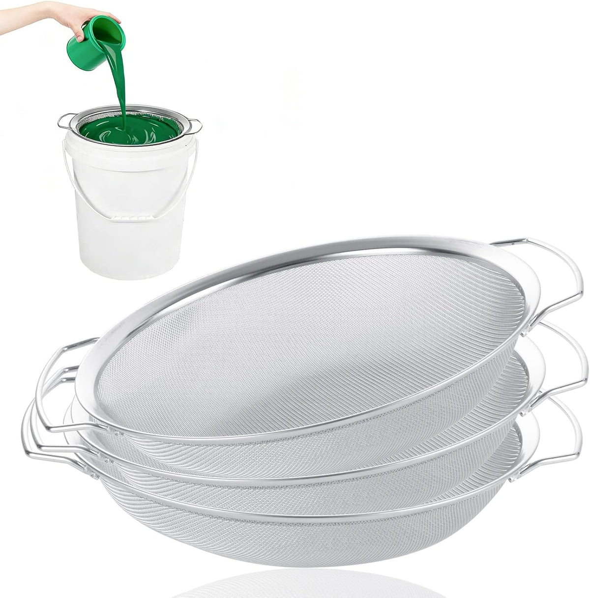 3 Pack Fine Mesh Paint Strainer with Handle, 60 Mesh Stainless Steel Paint Filter, 5 Gallon Bucket Strainer, Emulsion Honey Funnel Filter Cover Fits 5 Gallon Paints Bucket Filters Tool Insert