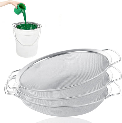 3 Pack Fine Mesh Paint Strainer with Handle, 60 Mesh Stainless Steel Paint Filter, 5 Gallon Bucket Strainer, Emulsion Honey Funnel Filter Cover Fits 5 Gallon Paints Bucket Filters Tool Insert