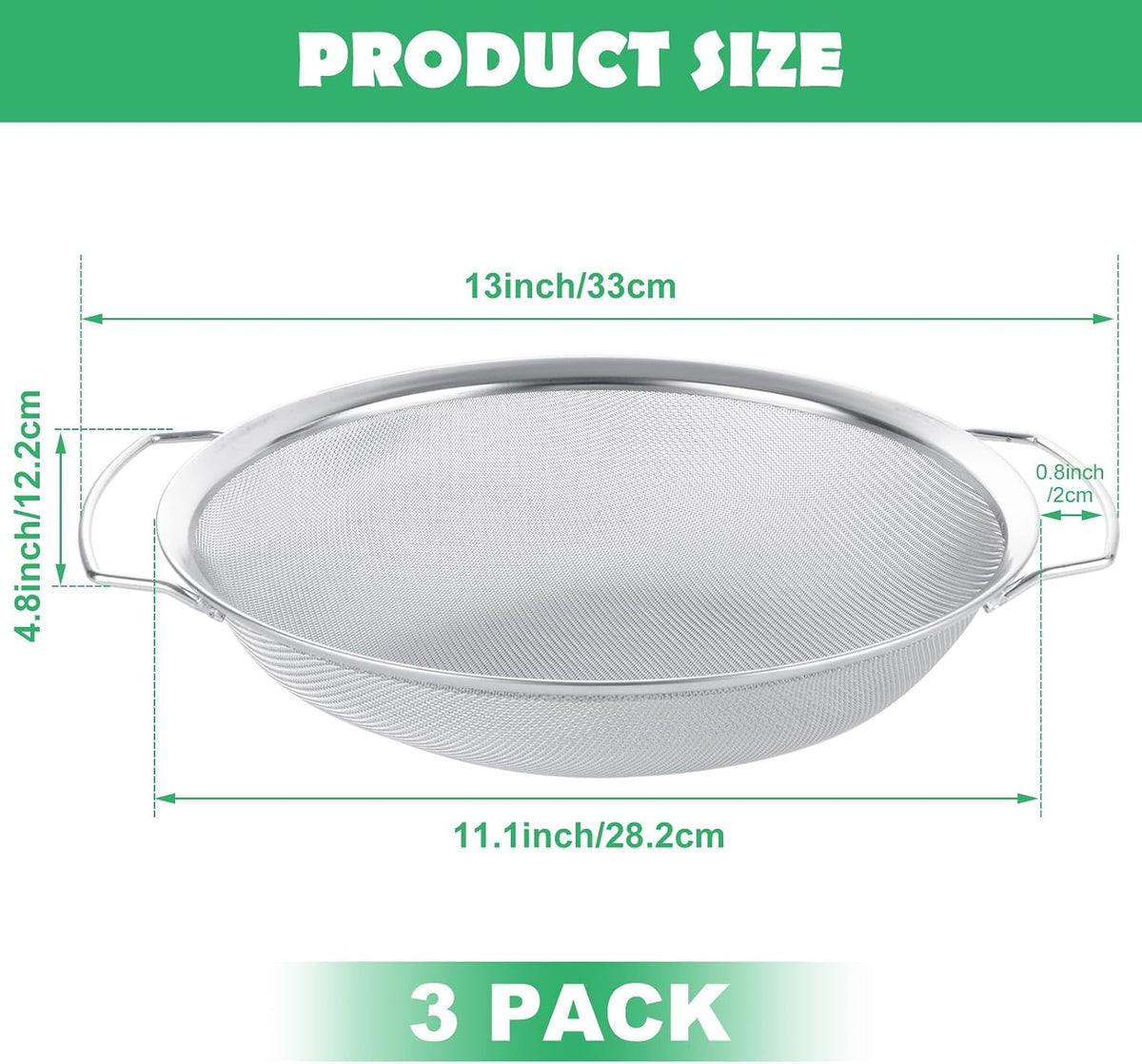 3 Pack Fine Mesh Paint Strainer with Handle, 60 Mesh Stainless Steel Paint Filter, 5 Gallon Bucket Strainer, Emulsion Honey Funnel Filter Cover Fits 5 Gallon Paints Bucket Filters Tool Insert