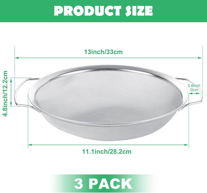 3 Pack Fine Mesh Paint Strainer with Handle, 60 Mesh Stainless Steel Paint Filter, 5 Gallon Bucket Strainer, Emulsion Honey Funnel Filter Cover Fits 5 Gallon Paints Bucket Filters Tool Insert