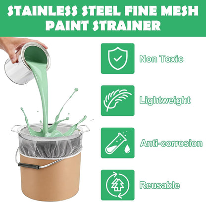 3 Pack Fine Mesh Paint Strainer with Handle, 60 Mesh Stainless Steel Paint Filter, 5 Gallon Bucket Strainer, Emulsion Honey Funnel Filter Cover Fits 5 Gallon Paints Bucket Filters Tool Insert