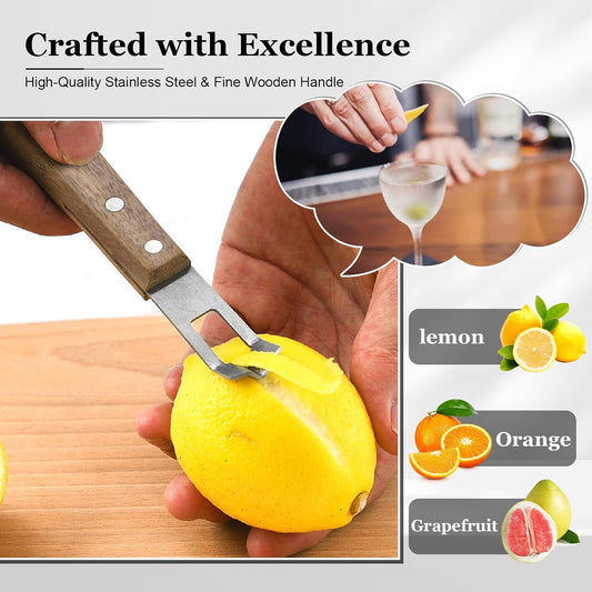 Channel Knife for Cocktails, Lemon Twist Tool and Citrus Peeler, Orange Peeler for Old Fashioned, Stainless Steel Bar Peeler with Walnut Handle for Home Bar Garnishes