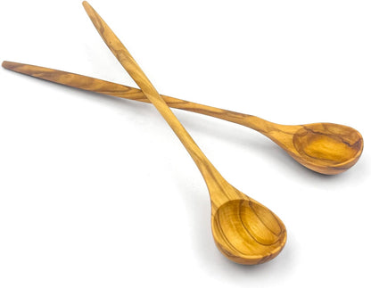 WONDERFUL 100% Natural Olive Wood Long Handle Spoons for Coffee, Tea, Milkshake Kitchen Stirring, Cocktail Stirrer; Mixing Honey Spoon, Chef Tasting Spoons