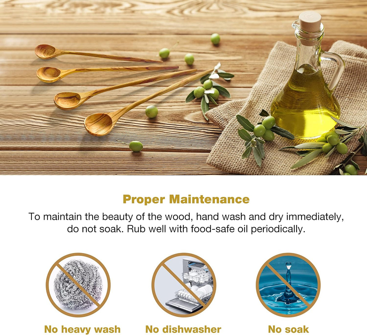 WONDERFUL 100% Natural Olive Wood Long Handle Spoons for Coffee, Tea, Milkshake Kitchen Stirring, Cocktail Stirrer; Mixing Honey Spoon, Chef Tasting Spoons