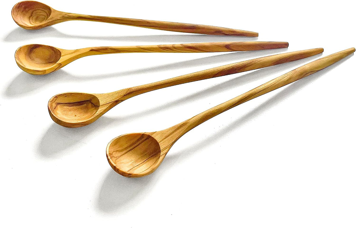 WONDERFUL 100% Natural Olive Wood Long Handle Spoons for Coffee, Tea, Milkshake Kitchen Stirring, Cocktail Stirrer; Mixing Honey Spoon, Chef Tasting Spoons