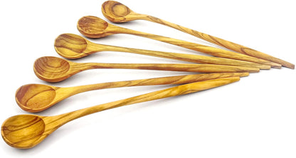 WONDERFUL 100% Natural Olive Wood Long Handle Spoons for Coffee, Tea, Milkshake Kitchen Stirring, Cocktail Stirrer; Mixing Honey Spoon, Chef Tasting Spoons