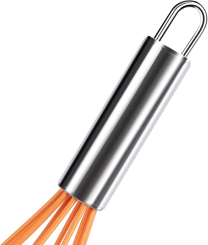 Multi-Color Mini Silicone Kitchen Whisks with Stainless Steel Handles Milk Beater Egg Beater Balloon Whisk for Blending Stirring Whisking and Beating(6.2in, Four colorsl, 8)