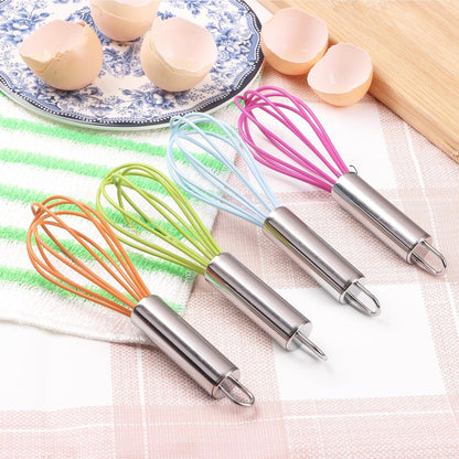 Multi-Color Mini Silicone Kitchen Whisks with Stainless Steel Handles Milk Beater Egg Beater Balloon Whisk for Blending Stirring Whisking and Beating(6.2in, Four colorsl, 8)