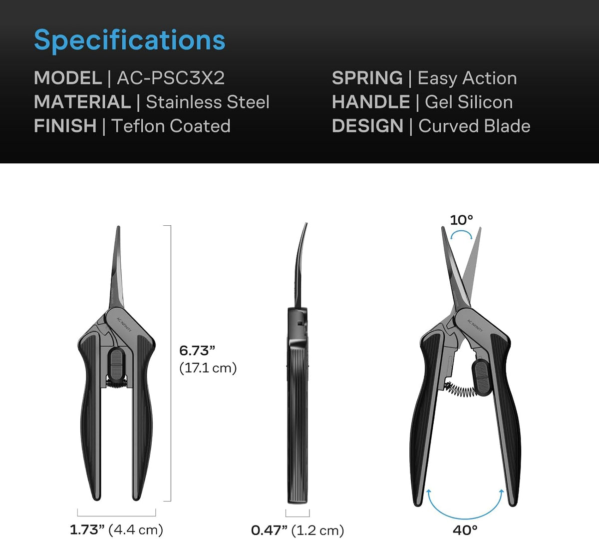 Ergonomic Pruning Shear 6.6”, Stainless Steel Curved, 2-Pack