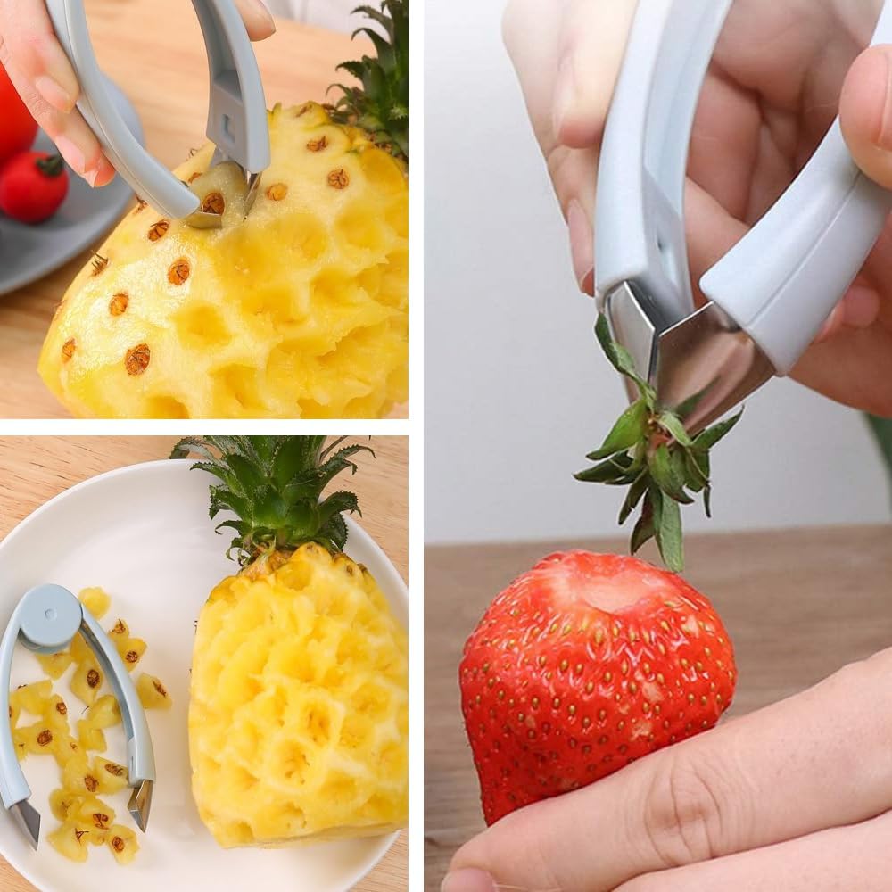 Multifunctional Pineapple Eye Remover, 2024 New Pineapple Corer and Slicer Pineapple Cutter, Premium Pineapple Peeler Quickly Cut and Remove Stems From Fruits Strawberry Stem Remover Tool (2)