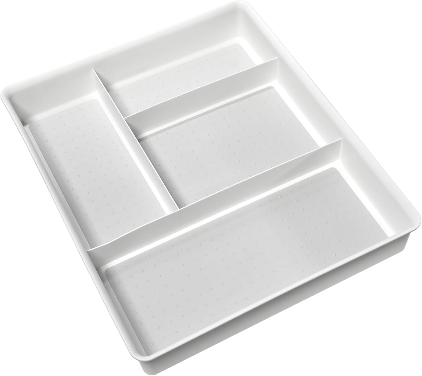 Classic 4 Compartment Drawer Organizer, White | non slip feet, rounded corners, soft grip base, open sections, cords tech accessories, office craft supplies, woman owned