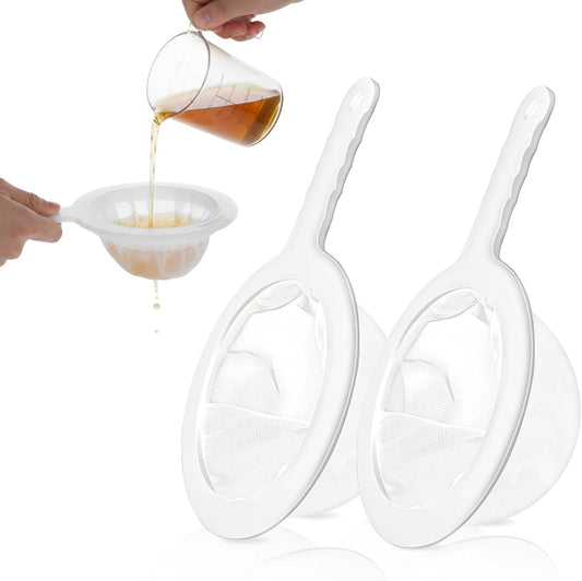 2 Pcs Plastic Fine Mesh Strainer, Nylon Ultra-Fine Juice Strainer Fine Mesh Sieve Small Coffee Strainers with Handle Mini Brine Shrimp Separation Net for Nut Milk, Yogurt, Honey, Wine (300/400 Mesh)