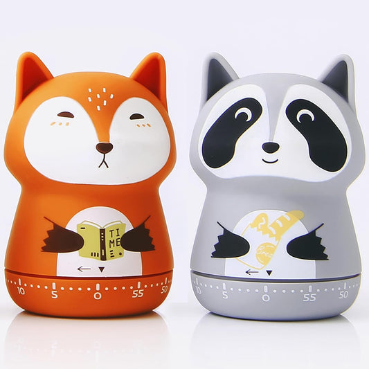 2pcs Cute Kitchen Timer for Kids,Mechanical Egg Timer for Cooking. | Cute Animal Design 60 Minutes Manual Countdown Timers,No Battery Wind Up Timer for Classroom,Cooking,Home & Study.
