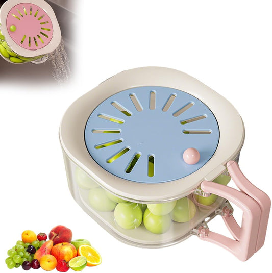 Multifunctional Fruit Washing Bowl with Strainer, 2026 Upgraded 2-in-1 Draining and Preservation Basket, Fruit Drainer Container with Foldable Handle (Blue)