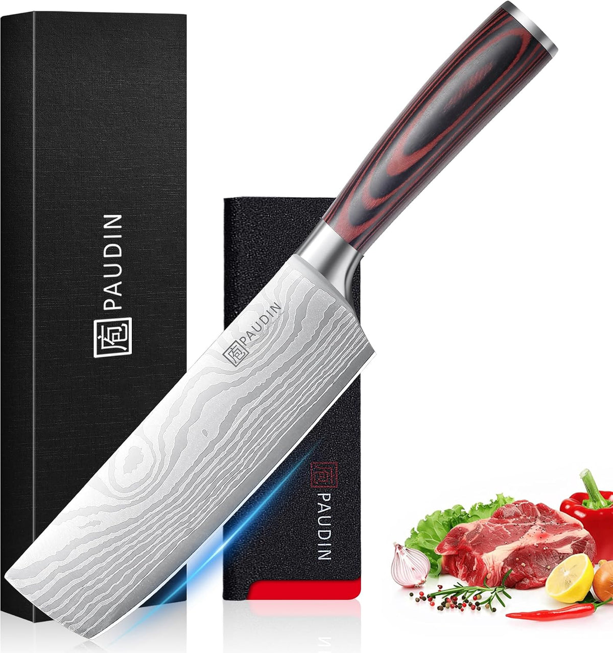 Nakiri Knife - 7" Razor Sharp Meat Cleaver and Vegetable Kitchen Knife, High Carbon Stainless Steel, Multipurpose Asian Chef Knife for Home and Kitchen with Ergonomic Handle
