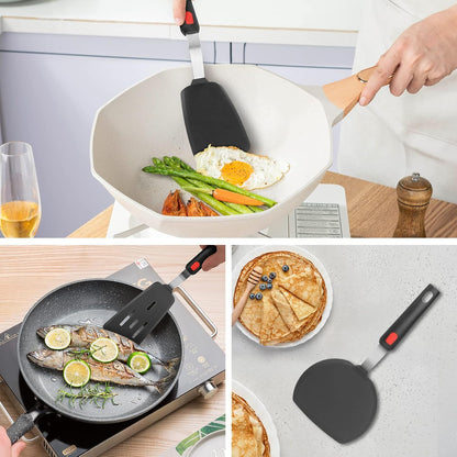 Silicone Spatula Turner Set of 3, Heat Resistant 600°F & BPA-Free Flexible Rubber Spatulas for Nonstick Cookware, Kitchen Utensils for Flipping Eggs, Fish, Burgers, Pancakes, Cookie, Crepes