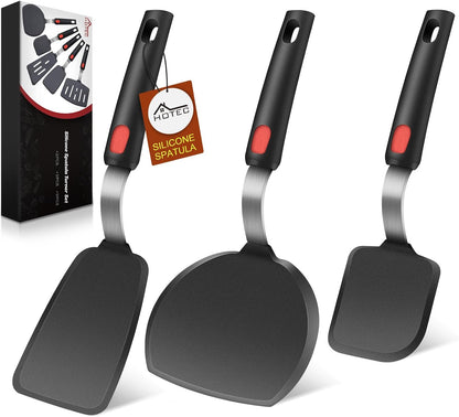 Silicone Spatula Turner Set of 3, Heat Resistant 600°F & BPA-Free Flexible Rubber Spatulas for Nonstick Cookware, Kitchen Utensils for Flipping Eggs, Fish, Burgers, Pancakes, Cookie, Crepes