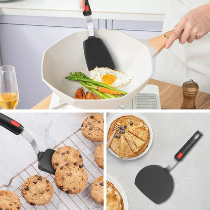 Silicone Spatula Turner Set of 3, Heat Resistant 600°F & BPA-Free Flexible Rubber Spatulas for Nonstick Cookware, Kitchen Utensils for Flipping Eggs, Fish, Burgers, Pancakes, Cookie, Crepes