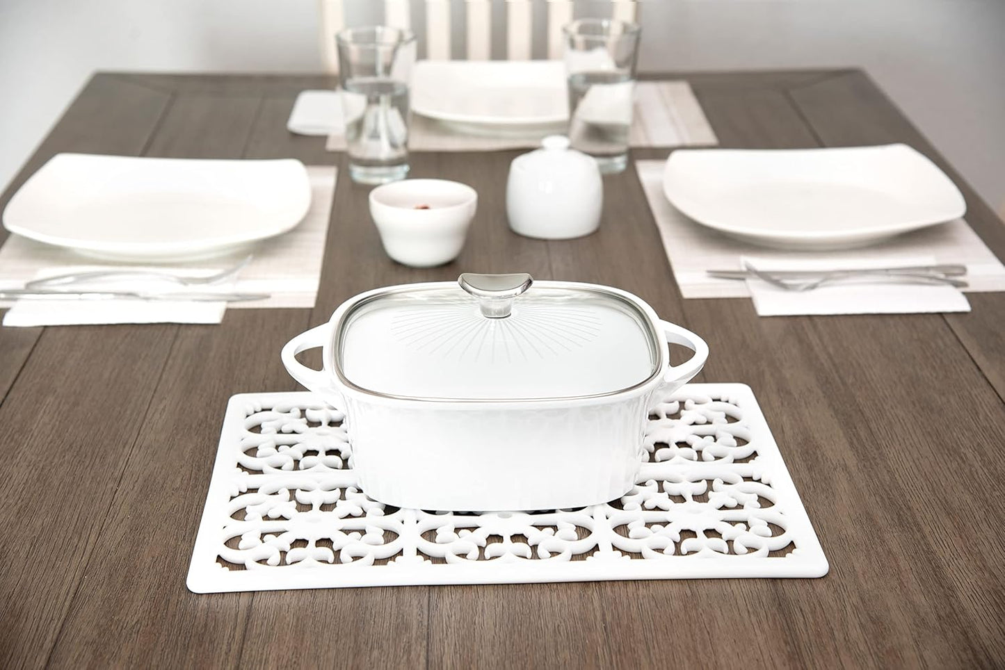 GASARE, Extra Large, Thick, Silicone Trivet for Hot Dishes, Pots, and Pans, Heat Resistant Mat for Countertop, Hot Pad for Kitchen, Easy to Clean, 16 x 12 x 3/8 Inches, White