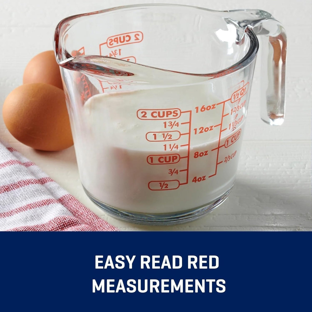 Glass Measuring Cup, 2 Cup, Glass Material, Heat Resistant, Microwave Oven Safe, Dishwasher Safe, with Spout, Easy Pour, 16 oz, Clear, for Baking Cooking Liquid