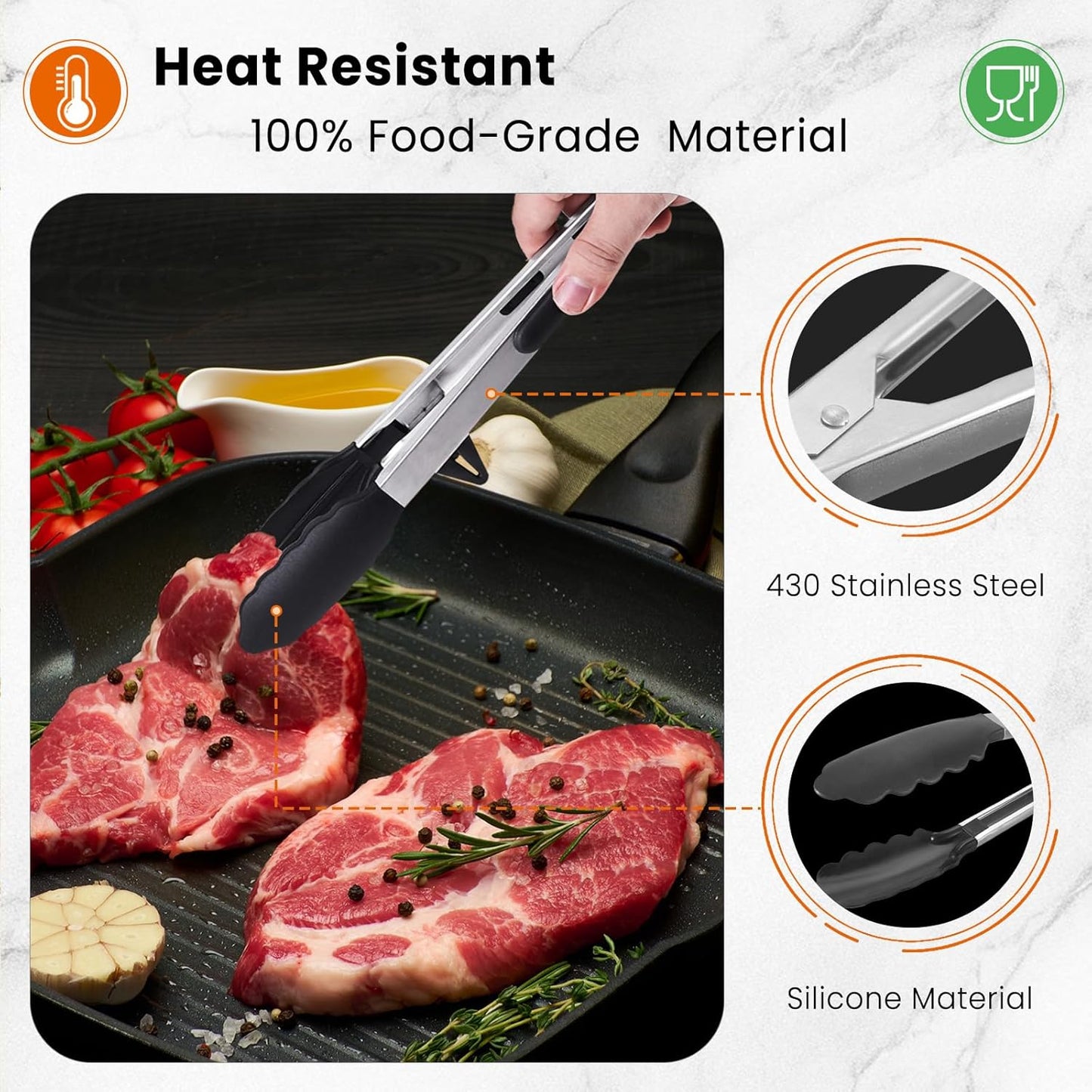 Kitchen Cooking Tongs Set, 9" & 12", Black, 2 Pack | Built-in Stand & Dishwasher Safe; Heat Resistant up to 600°F; Perfect for Grilling, BBQ, Salad & Frying.
