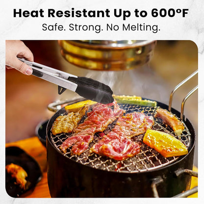 Kitchen Cooking Tongs Set, 9" & 12", Black, 2 Pack | Built-in Stand & Dishwasher Safe; Heat Resistant up to 600°F; Perfect for Grilling, BBQ, Salad & Frying.