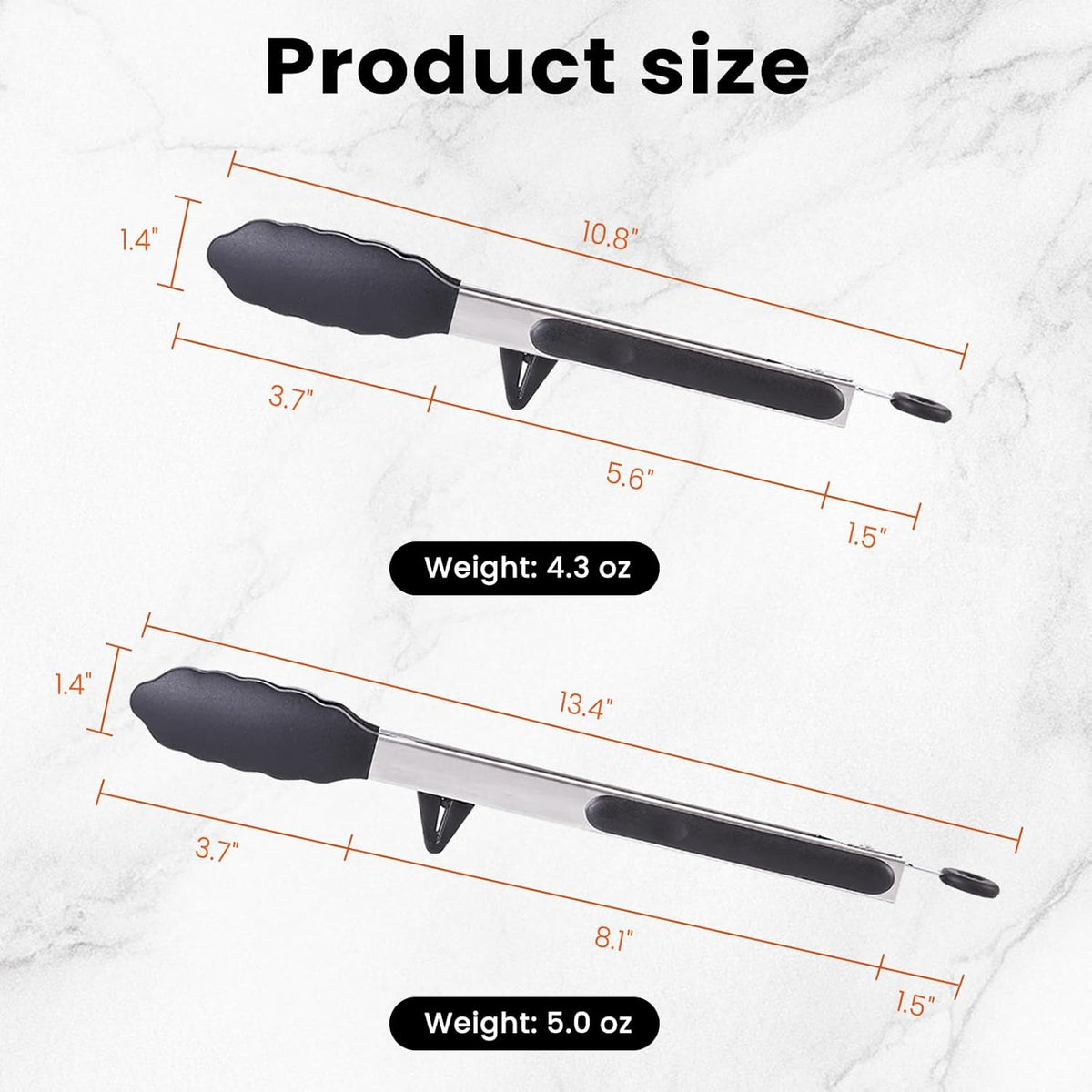 Kitchen Cooking Tongs Set, 9" & 12", Black, 2 Pack | Built-in Stand & Dishwasher Safe; Heat Resistant up to 600°F; Perfect for Grilling, BBQ, Salad & Frying.