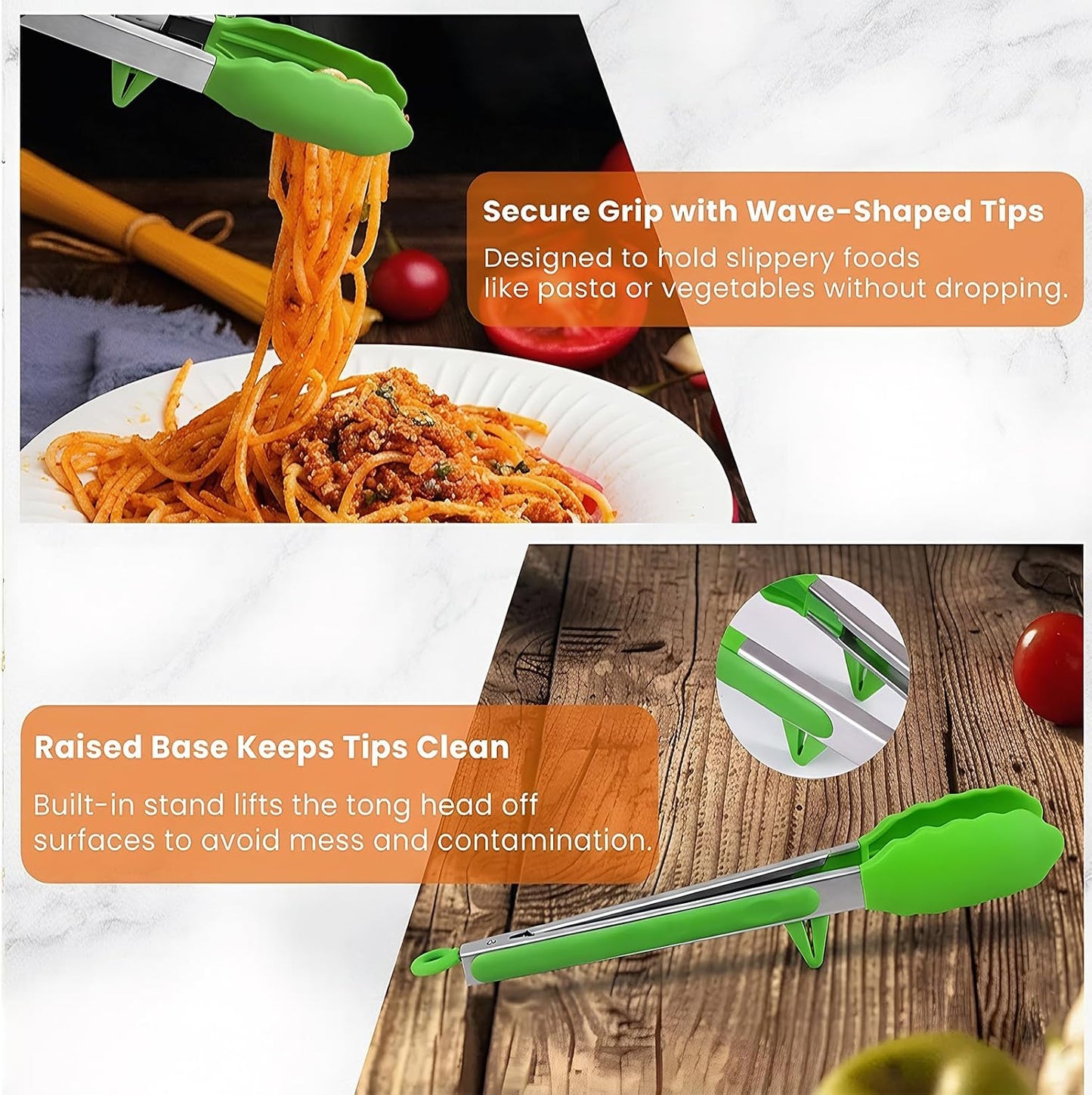 Kitchen Cooking Tongs Set, 9" & 12", Black, 2 Pack | Built-in Stand & Dishwasher Safe; Heat Resistant up to 600°F; Perfect for Grilling, BBQ, Salad & Frying.