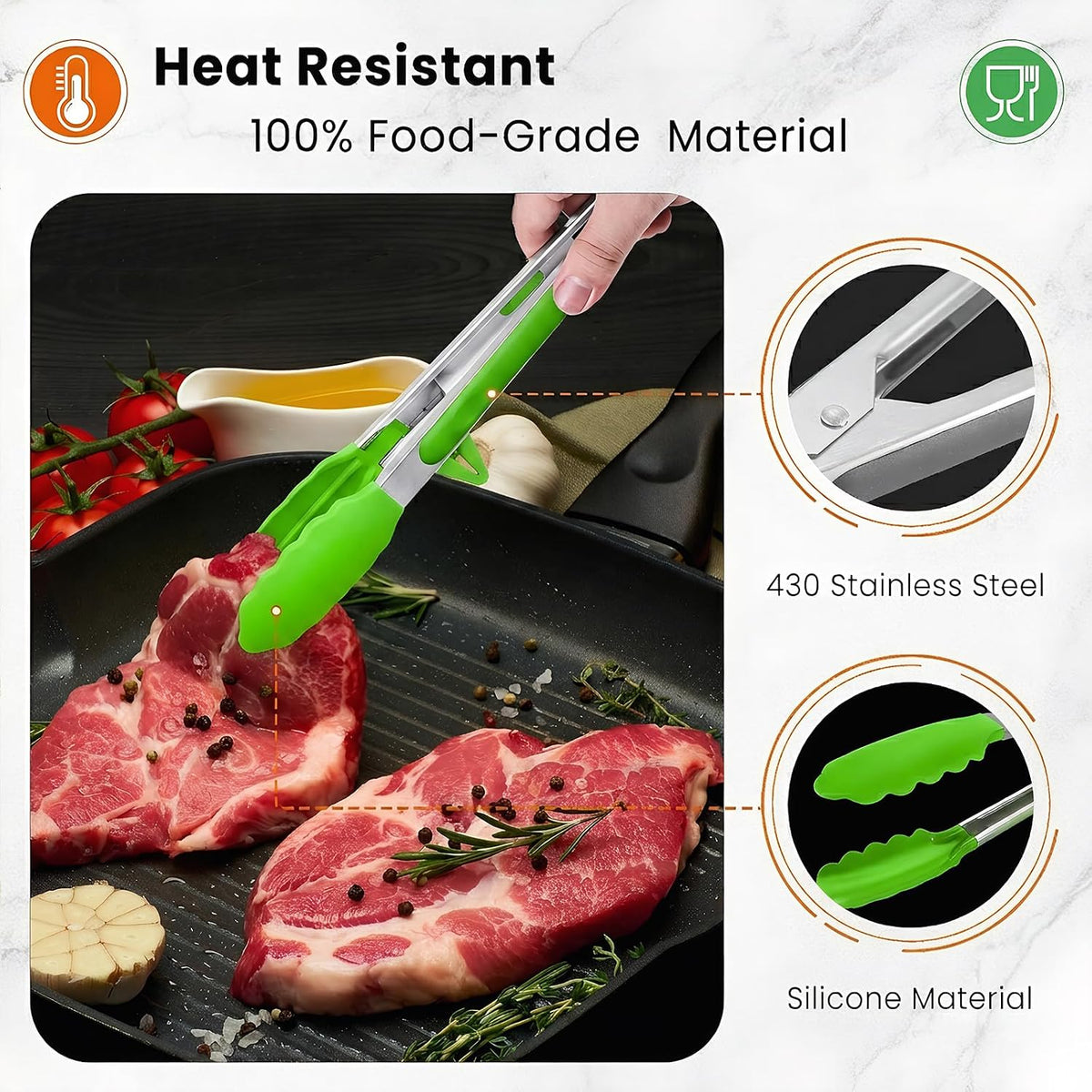 Kitchen Cooking Tongs Set, 9" & 12", Black, 2 Pack | Built-in Stand & Dishwasher Safe; Heat Resistant up to 600°F; Perfect for Grilling, BBQ, Salad & Frying.