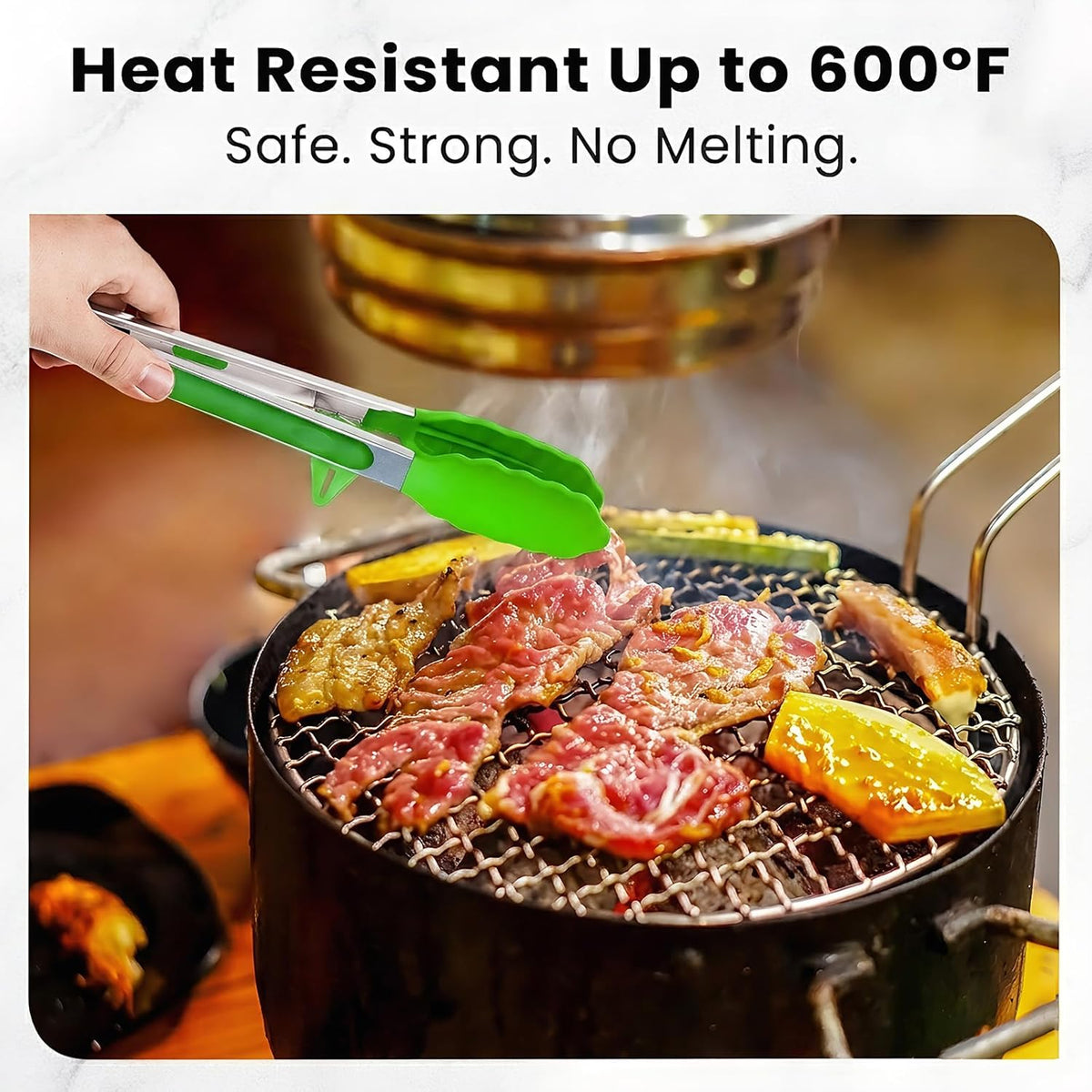 Kitchen Cooking Tongs Set, 9" & 12", Black, 2 Pack | Built-in Stand & Dishwasher Safe; Heat Resistant up to 600°F; Perfect for Grilling, BBQ, Salad & Frying.
