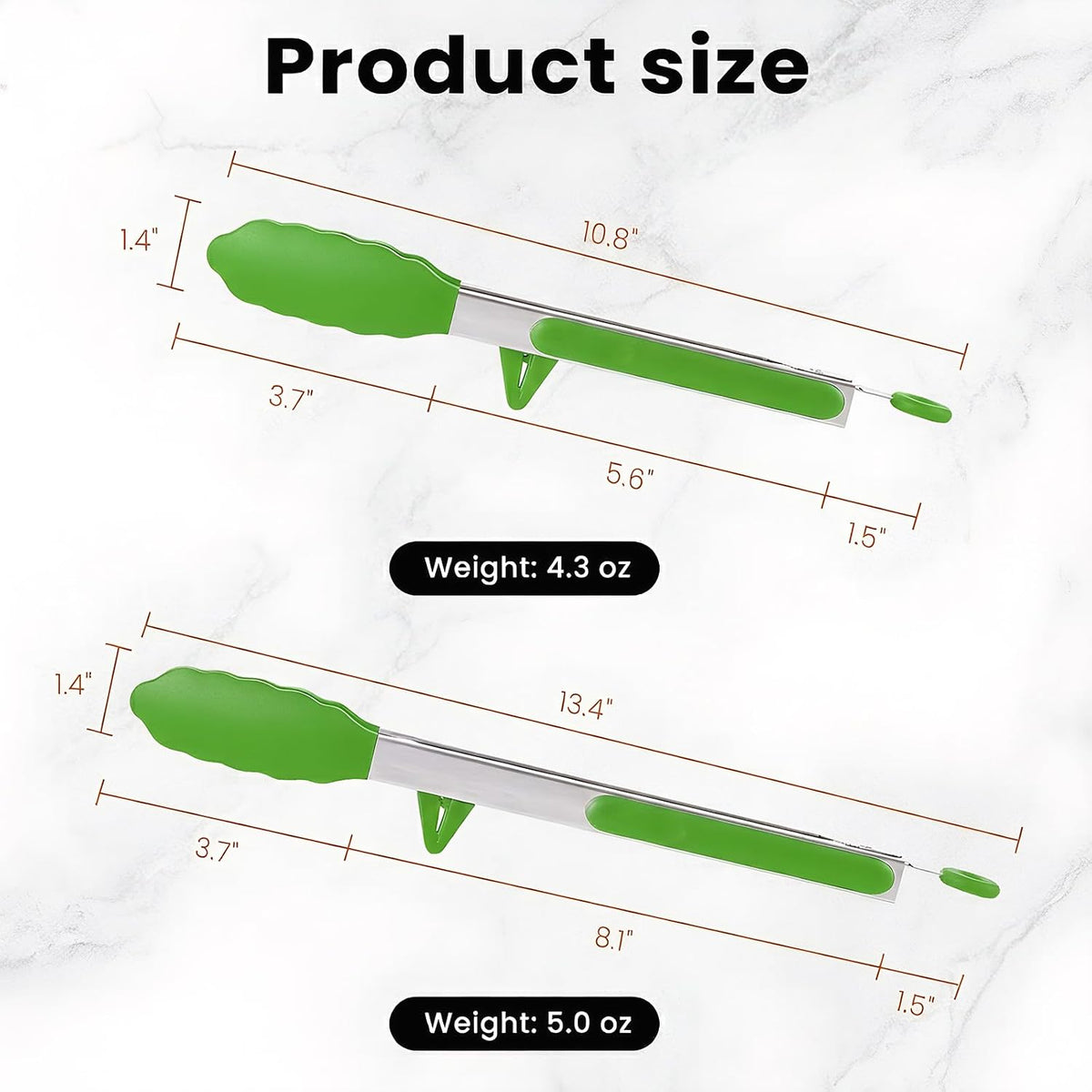 Kitchen Cooking Tongs Set, 9" & 12", Black, 2 Pack | Built-in Stand & Dishwasher Safe; Heat Resistant up to 600°F; Perfect for Grilling, BBQ, Salad & Frying.