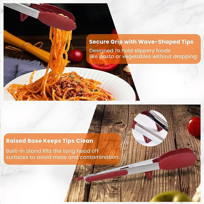 Kitchen Cooking Tongs Set, 9" & 12", Black, 2 Pack | Built-in Stand & Dishwasher Safe; Heat Resistant up to 600°F; Perfect for Grilling, BBQ, Salad & Frying.