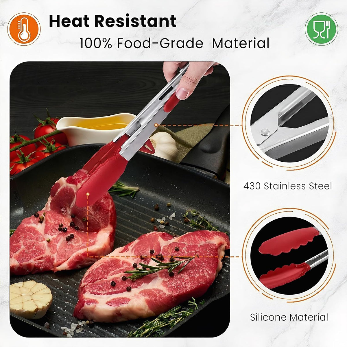 Kitchen Cooking Tongs Set, 9" & 12", Black, 2 Pack | Built-in Stand & Dishwasher Safe; Heat Resistant up to 600°F; Perfect for Grilling, BBQ, Salad & Frying.