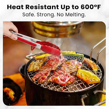 Kitchen Cooking Tongs Set, 9" & 12", Black, 2 Pack | Built-in Stand & Dishwasher Safe; Heat Resistant up to 600°F; Perfect for Grilling, BBQ, Salad & Frying.