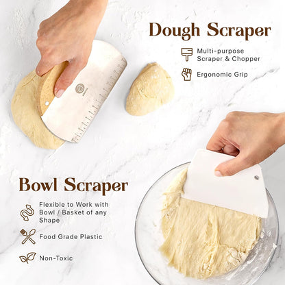 Sourdough Bread Baking Kit - with 10" Round & 11" Oval Rattan Banneton Proofing Baskets, Liners, Bread Lame, Danish Whisk & Scrapers for Home Bakers