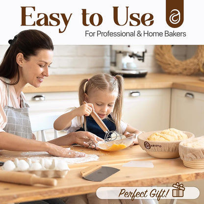 Sourdough Bread Baking Kit - with 10" Round & 11" Oval Rattan Banneton Proofing Baskets, Liners, Bread Lame, Danish Whisk & Scrapers for Home Bakers