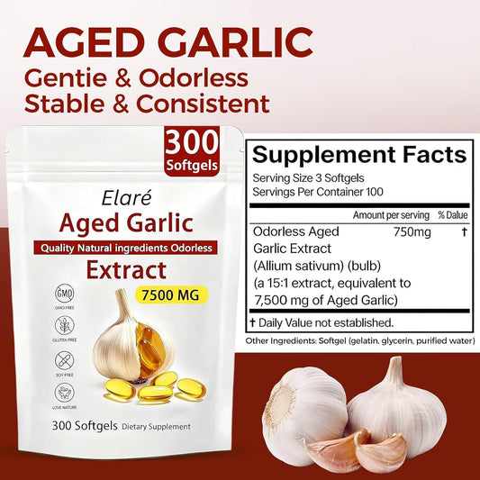 Aged Garlic Extract Capsules, Odorless Garlic 15:1 Extract Formula - 600 Count, Garlic Supplement, 2-Year Matured - for Heart & Immune Support, Non-GMO, Gluten-Free
