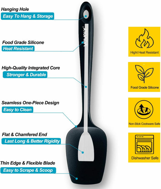 Silicone Spatula Set, High Heat Resistan Rubber Spoon Spatula, Non-Stick Spoonula with Seamless One Piece Design, Flexible Scrapers Baking Mixing Tool,3 Pack, Black