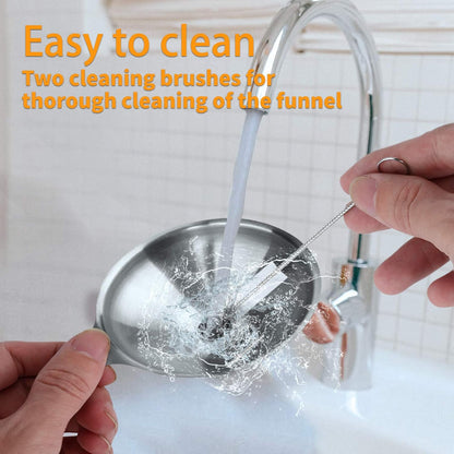 Metal Stainless Steel Funnel, Large Medium Small Funnel Set of 3, Food Grade Mini Funnels for Kitchen Use Filling Bottles Flask Cooking, 2 Brushes