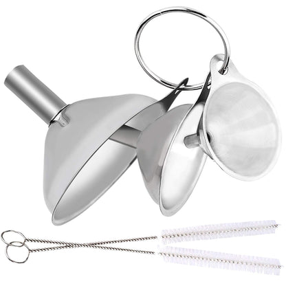 Metal Stainless Steel Funnel, Large Medium Small Funnel Set of 3, Food Grade Mini Funnels for Kitchen Use Filling Bottles Flask Cooking, 2 Brushes