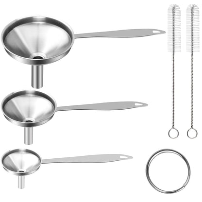 Metal Stainless Steel Funnel, Large Medium Small Funnel Set of 3, Food Grade Mini Funnels for Kitchen Use Filling Bottles Flask Cooking, 2 Brushes