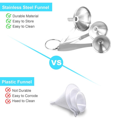 Metal Stainless Steel Funnel, Large Medium Small Funnel Set of 3, Food Grade Mini Funnels for Kitchen Use Filling Bottles Flask Cooking, 2 Brushes