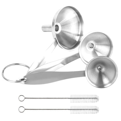 Metal Stainless Steel Funnel, Large Medium Small Funnel Set of 3, Food Grade Mini Funnels for Kitchen Use Filling Bottles Flask Cooking, 2 Brushes