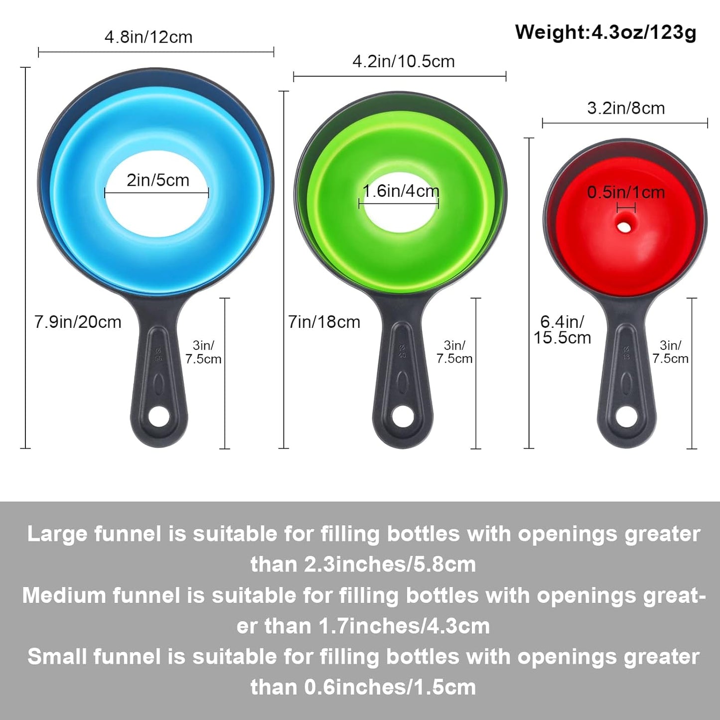 Metal Stainless Steel Funnel, Large Medium Small Funnel Set of 3, Food Grade Mini Funnels for Kitchen Use Filling Bottles Flask Cooking, 2 Brushes