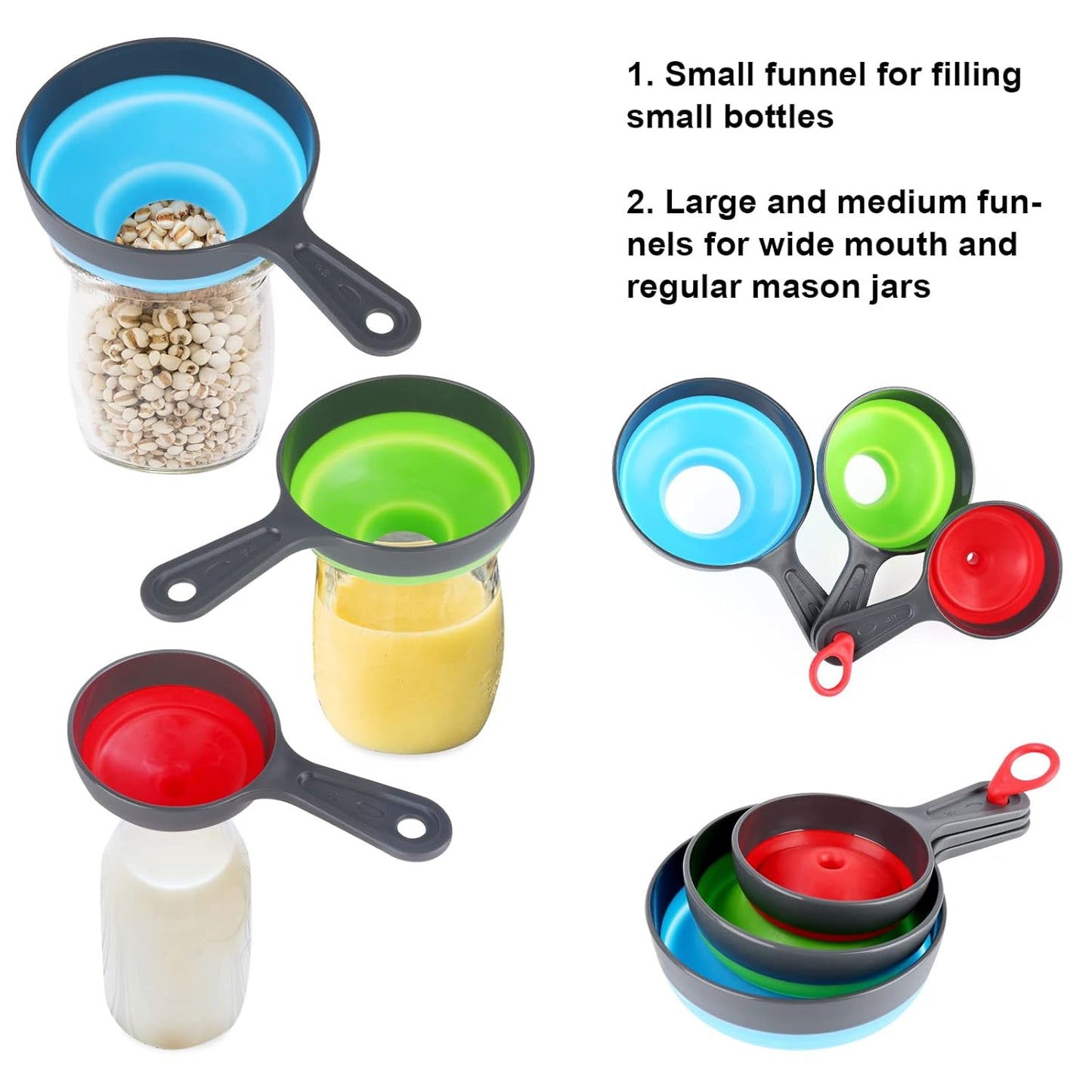 Metal Stainless Steel Funnel, Large Medium Small Funnel Set of 3, Food Grade Mini Funnels for Kitchen Use Filling Bottles Flask Cooking, 2 Brushes