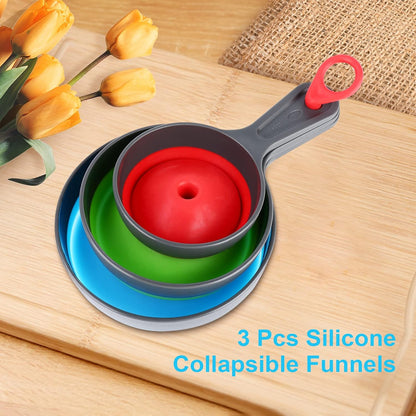 Metal Stainless Steel Funnel, Large Medium Small Funnel Set of 3, Food Grade Mini Funnels for Kitchen Use Filling Bottles Flask Cooking, 2 Brushes