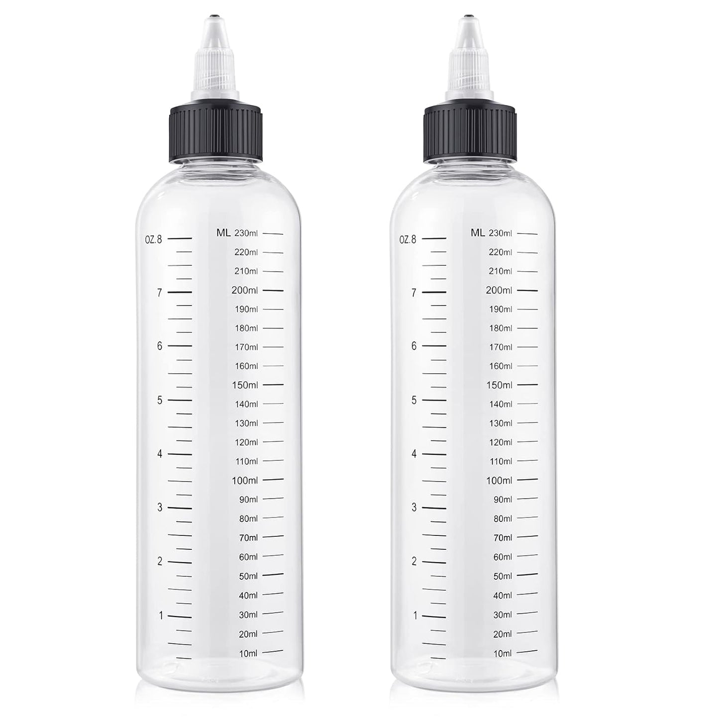 2Pcs 8.5Oz Hair Oil Applicator Bottles For Scalp, Plastic Squeeze | Root Hair Dye Bottle Twist-On Top Tip Cap with Graduated Scale, Clear Soft Squeeze Bottle For Hair Oil, Dye Dispenser