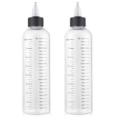 2Pcs 8.5Oz Hair Oil Applicator Bottles For Scalp, Plastic Squeeze | Root Hair Dye Bottle Twist-On Top Tip Cap with Graduated Scale, Clear Soft Squeeze Bottle For Hair Oil, Dye Dispenser